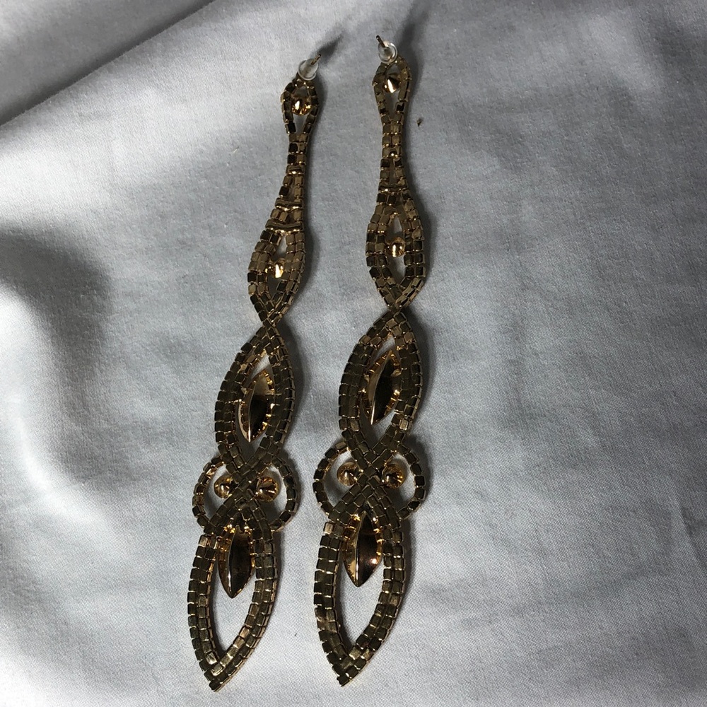Glamorous Rhinestone 6” Drop Earrings - Silver Tone - Picture 2 of 3